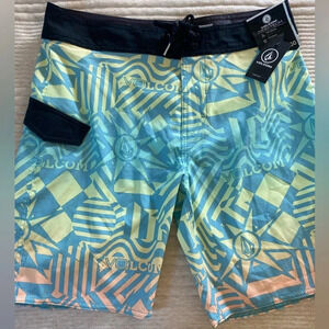 Volcom Boys Board Shorts Bathing Suit NEW size 20 blue green pink pockets